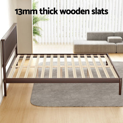 King Package | Vise Solid Pinewood Bed Frame Walnut with 13mm thick wooden slats in modern bedroom setting