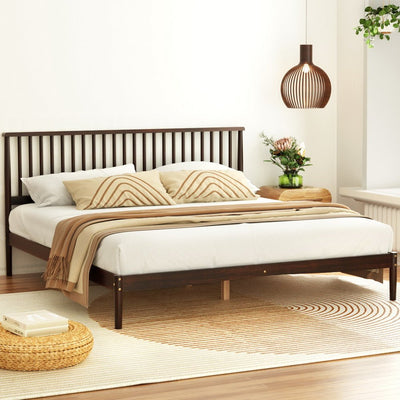 King Package | Vise Solid Pinewood Bed Frame Walnut & Bonita Pillow Top Mattress (Medium Firm) in modern bedroom setting