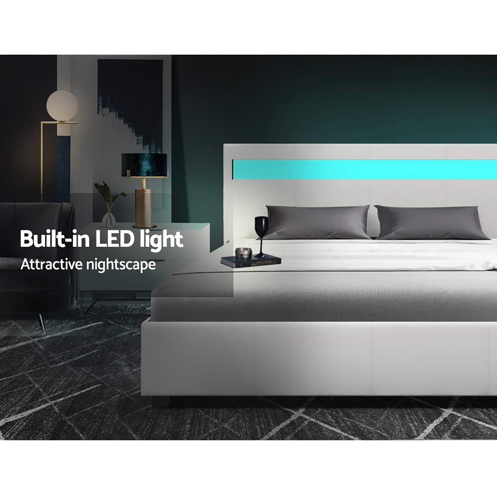 Wanda LED Storage Double Bed Frame White - Bedzy Australia