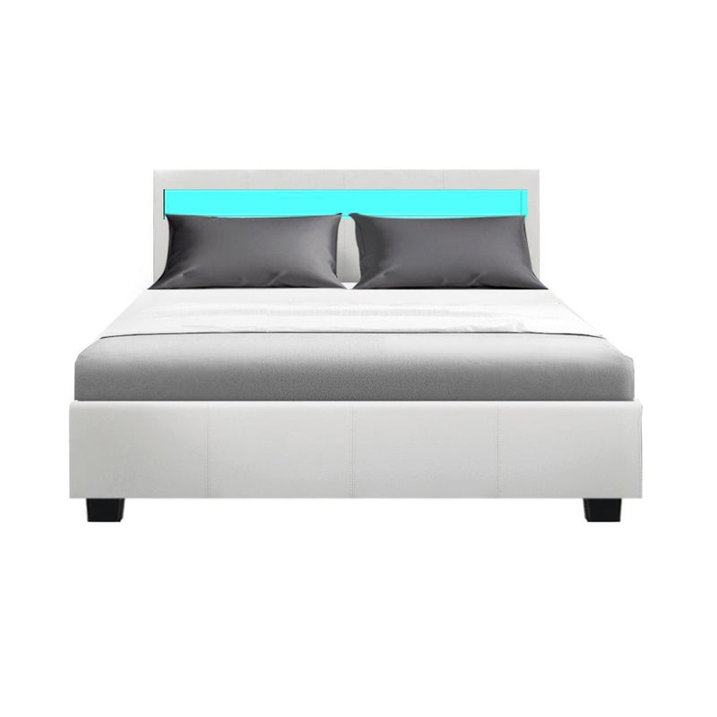 Wanda LED Storage Double Bed Frame White - Bedzy Australia