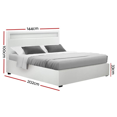 Wanda LED Storage Double Bed Frame White - Bedzy Australia