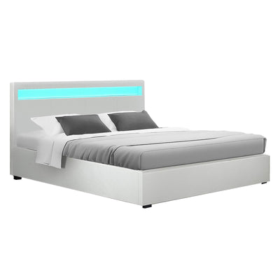 Wanda LED Storage Double Bed Frame White - Bedzy Australia