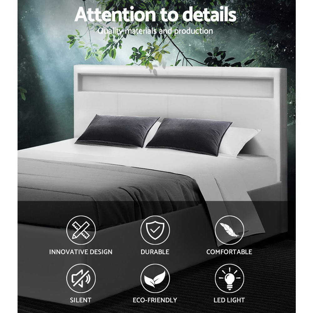 Wanda LED Storage Double Bed Frame White - Bedzy Australia