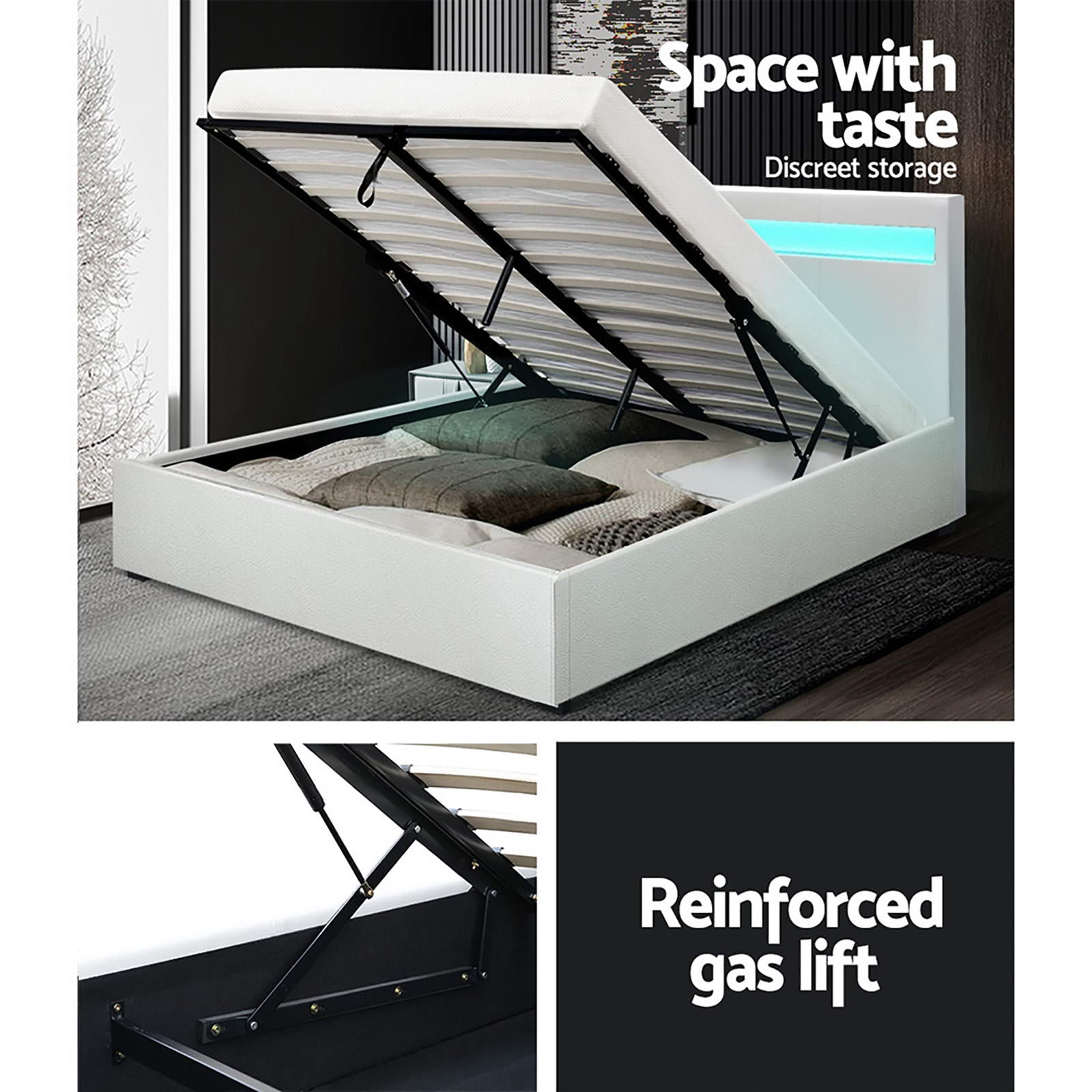 Wanda LED Storage Double Bed Frame White - Bedzy Australia