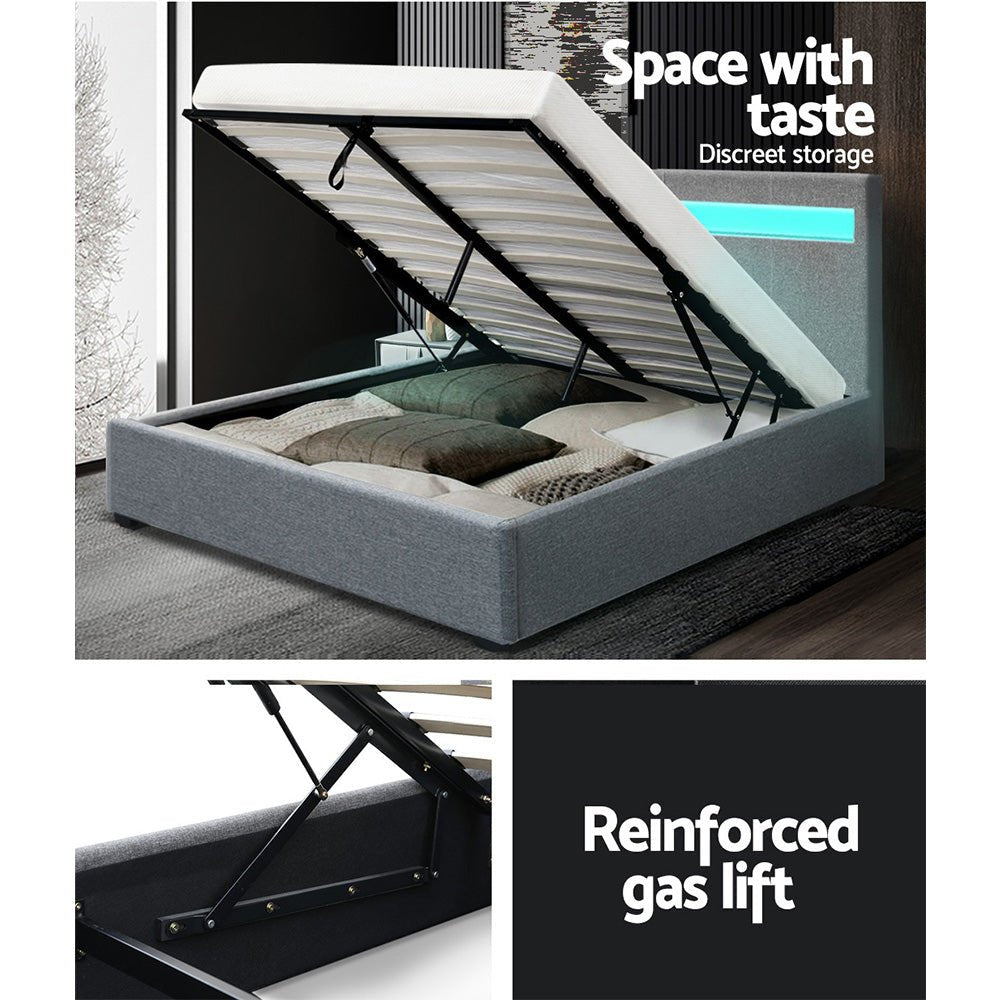 Wanda LED Storage Queen Bed Frame Grey - Bedzy Australia