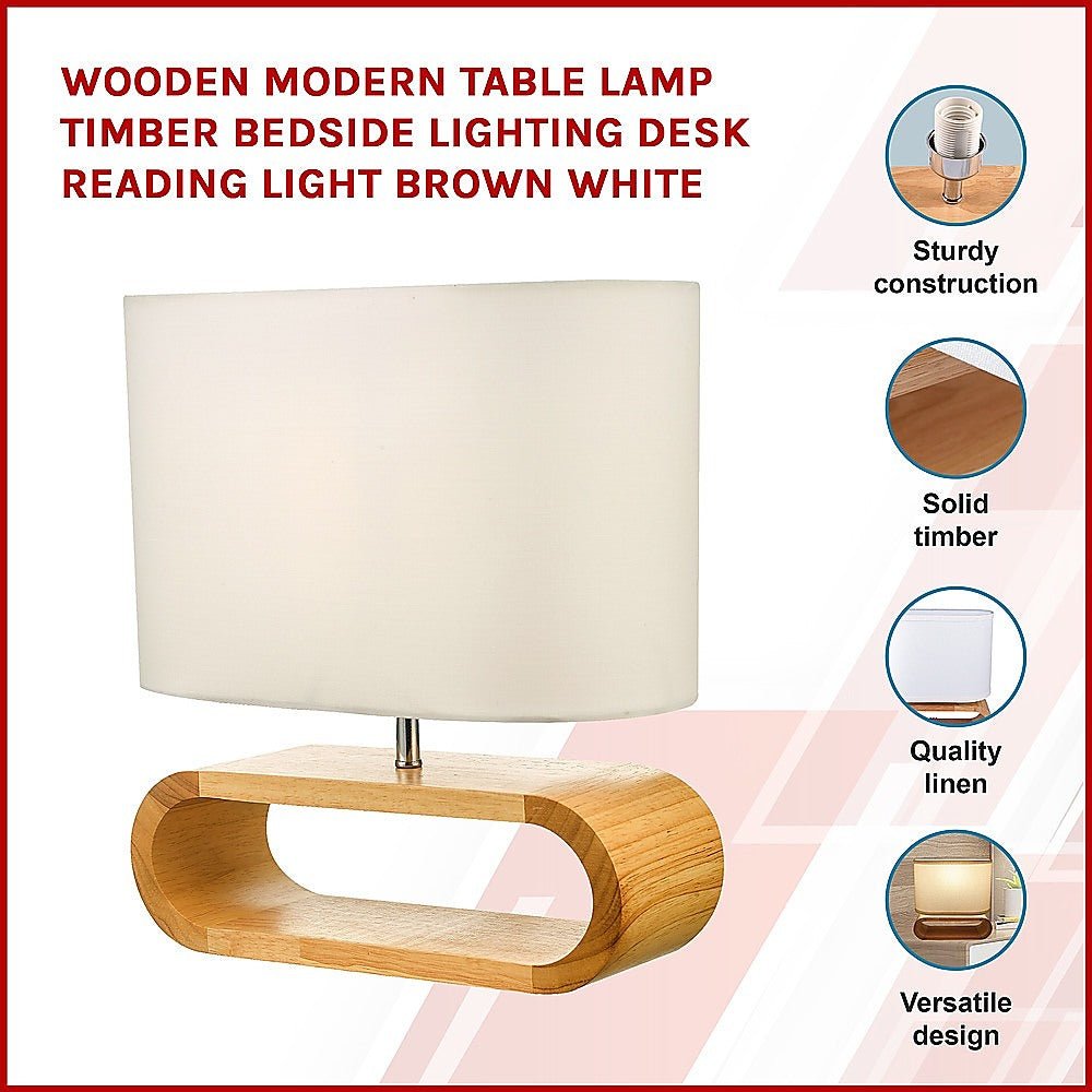 Wooden Modern Table Lamp Timber Bedside Lighting Desk Reading Light Brown White - Bedzy Australia