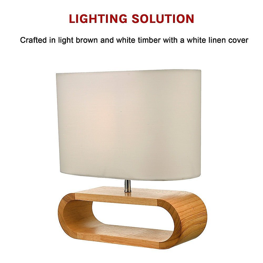 Wooden Modern Table Lamp Timber Bedside Lighting Desk Reading Light Brown White - Bedzy Australia