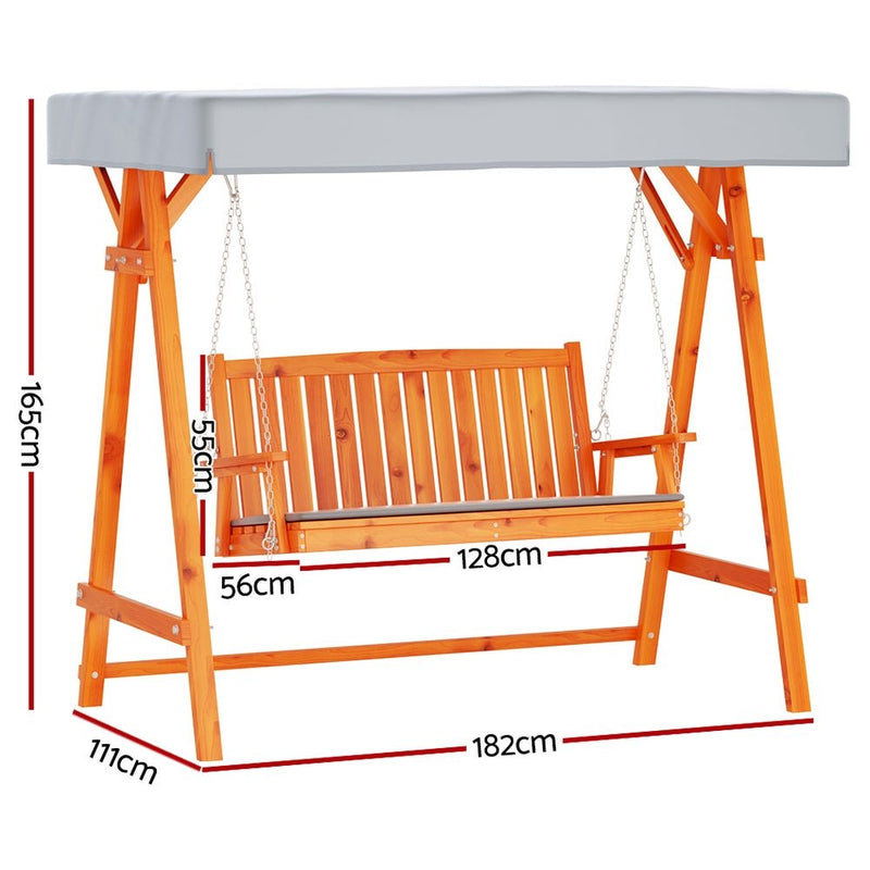 Wooden Swing Chair Garden Bench Canopy 3 Seater Outdoor Furniture - Furniture > Outdoor - Bedzy Australia