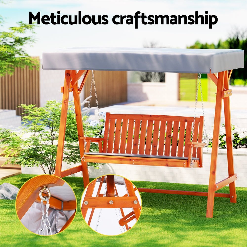 Wooden Swing Chair Garden Bench Canopy 3 Seater Outdoor Furniture - Furniture > Outdoor - Bedzy Australia