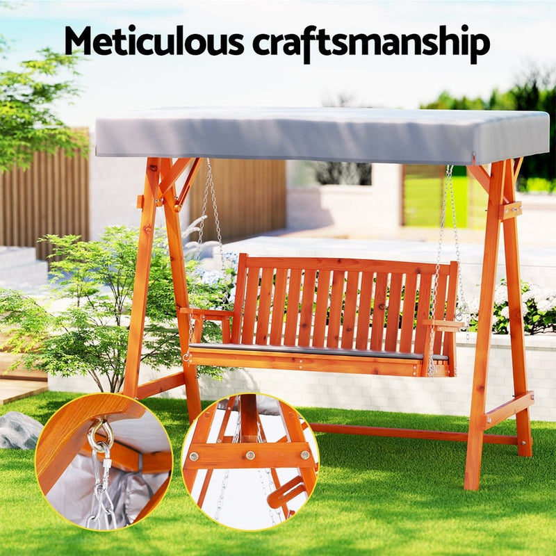 Wooden Swing Chair Garden Bench Canopy 3 Seater Outdoor Furniture - Furniture > Outdoor - Bedzy Australia