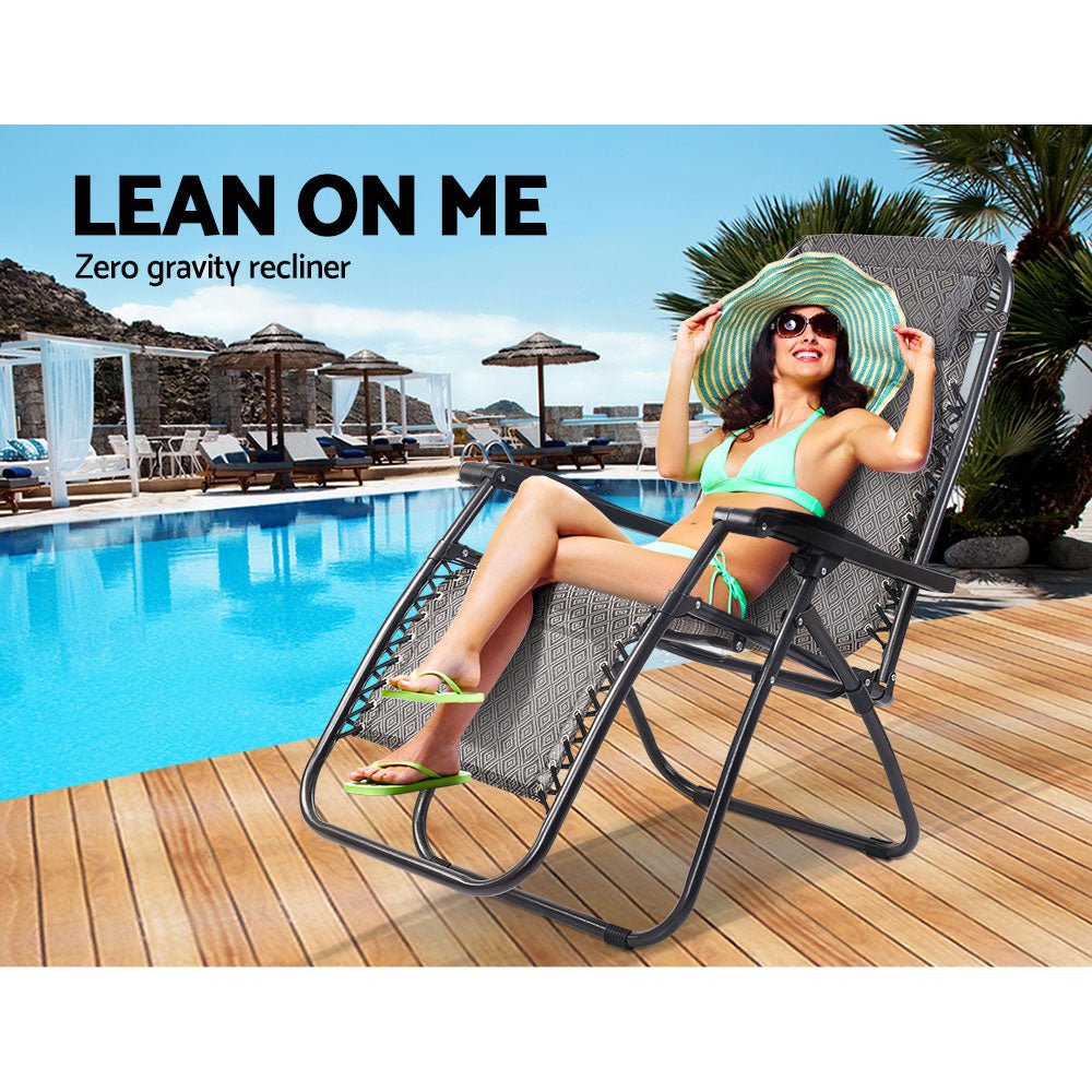 Zero Gravity Chair Folding Outdoor Recliner Adjustable Sun Lounge Camping Beige - Furniture > Outdoor - Bedzy Australia