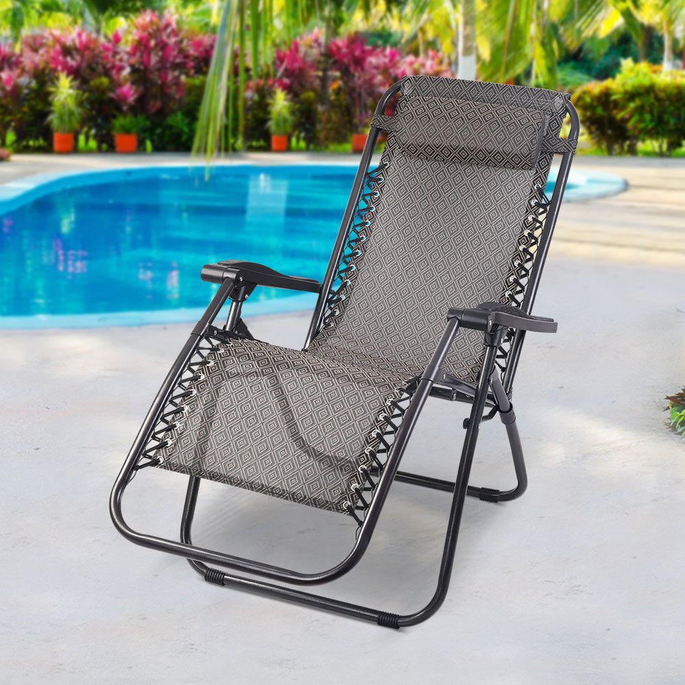 Zero Gravity Chair Folding Outdoor Recliner Adjustable Sun Lounge Camping Beige - Furniture > Outdoor - Bedzy Australia