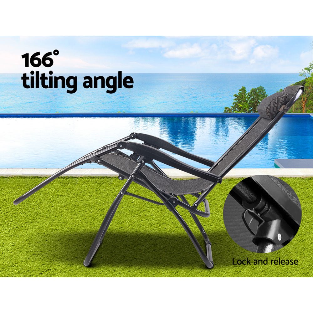 Zero Gravity Chair Folding Outdoor Recliner Adjustable Sun Lounge Camping Beige - Furniture > Outdoor - Bedzy Australia