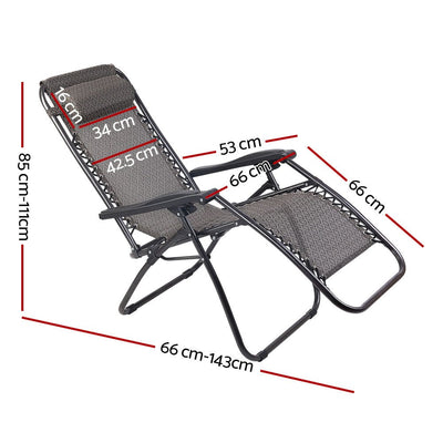 Zero Gravity Chair Folding Outdoor Recliner Adjustable Sun Lounge Camping Beige - Furniture > Outdoor - Bedzy Australia