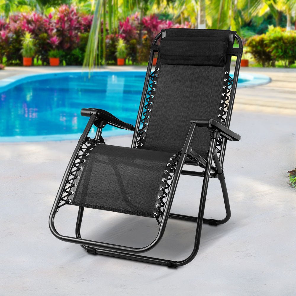 Zero Gravity Chair Folding Outdoor Recliner Adjustable Sun Lounge Camping Black - Furniture > Outdoor - Bedzy Australia
