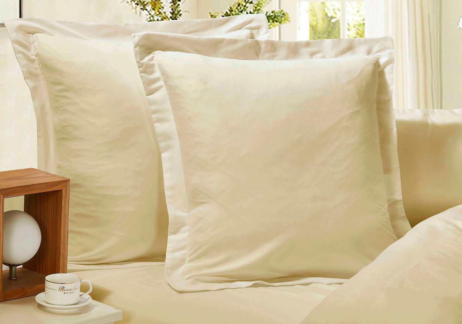 1000TC Premium Ultra Soft European Pillowcases 2-Pack Yellow Cream - Home & Garden > Bedding - Bedzy Australia