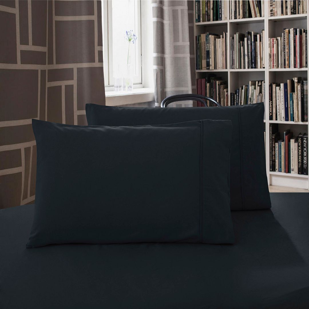 1000TC Premium Ultra Soft King size Pillowcases 2-Pack - Black - Home & Garden > Bedding - Bedzy Australia