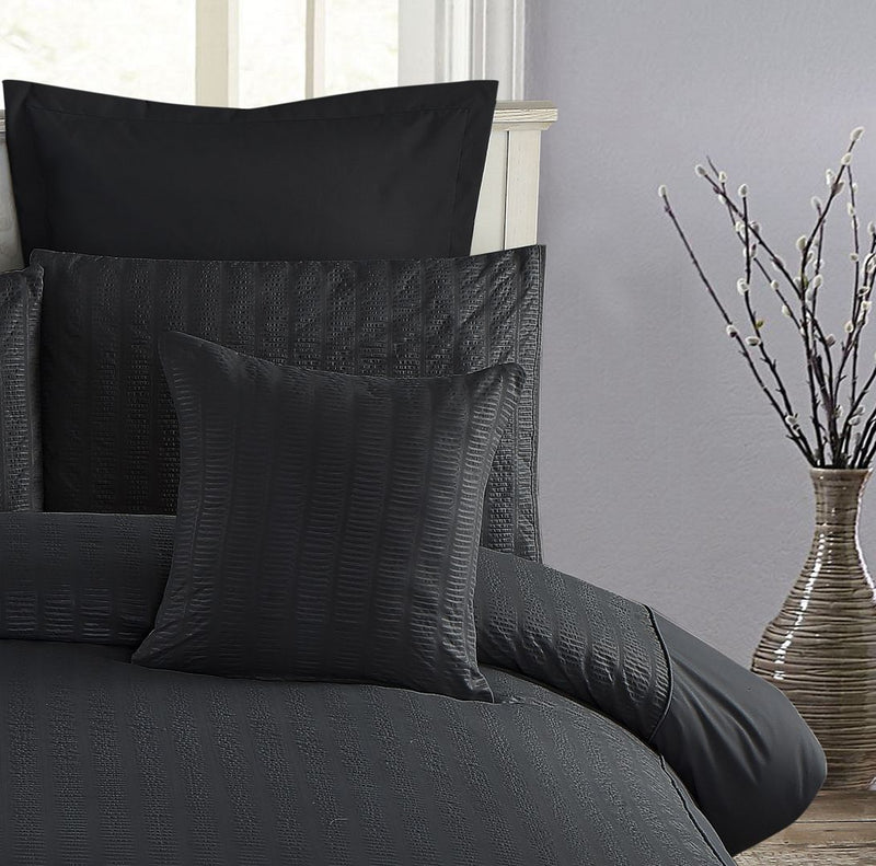 1000TC Premium Ultra Soft Seersucker Cushion Covers - 2 Pack - Black - Home & Garden > Bedding - Bedzy Australia
