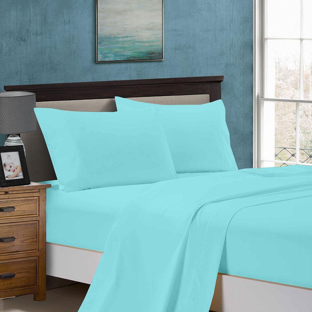 1000TC Queen Size Bed Soft Flat & Fitted Sheet Set Aqua - Home & Garden > Bedding - Bedzy Australia