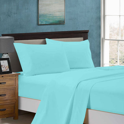 1000TC Queen Size Bed Soft Flat & Fitted Sheet Set Aqua - Home & Garden > Bedding - Bedzy Australia