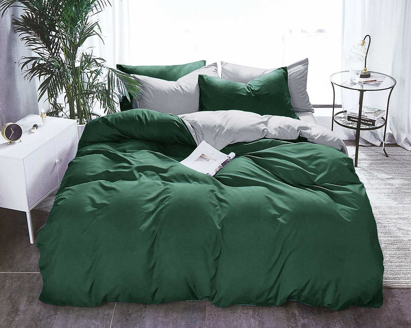 1000TC Reversible Queen Size Green and Grey Duvet Doona Quilt Cover Set - Home & Garden > Bedding - Bedzy Australia