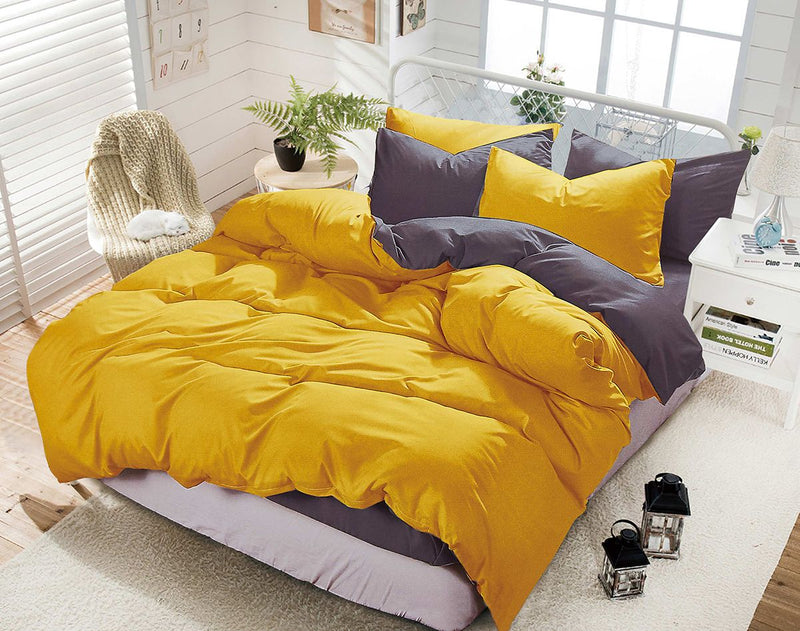 1000TC Reversible Queen Size Yellow and Grey Duvet Doona Quilt Cover Set - Home & Garden > Bedding - Bedzy Australia