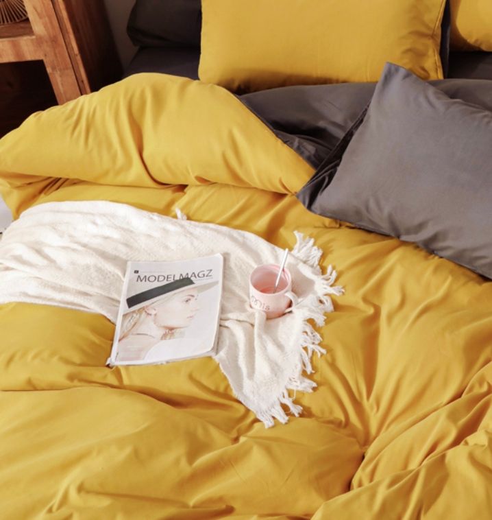 1000TC Reversible Super King Size Yellow and Grey Duvet Doona Quilt Cover Set - Home & Garden > Bedding - Bedzy Australia