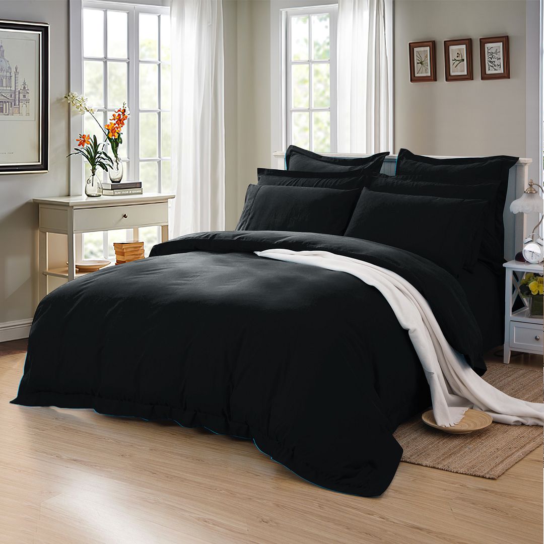 1000TC Tailored Double Size Black Duvet Doona Quilt Cover Set - Home & Garden > Bedding - Bedzy Australia