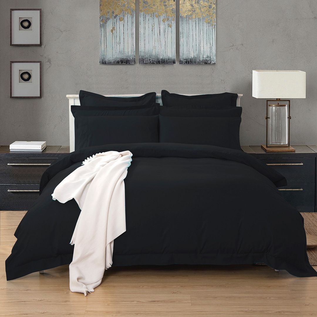 1000TC Tailored Double Size Black Duvet Doona Quilt Cover Set - Home & Garden > Bedding - Bedzy Australia