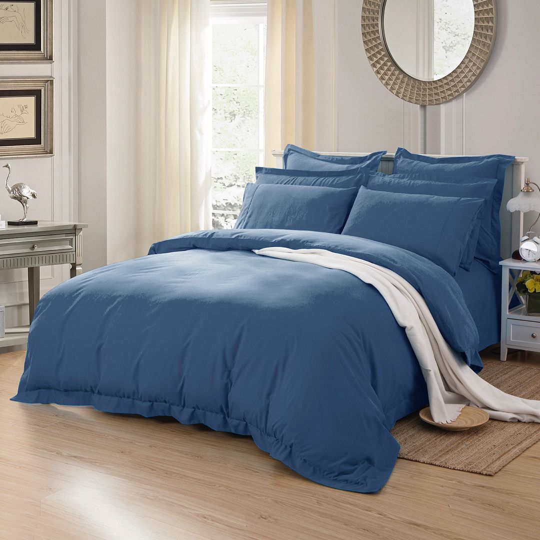 1000TC Tailored Double Size Quilt/Doona/Duvet Cover Set - Greyish Blue - Home & Garden > Bedding - Bedzy Australia