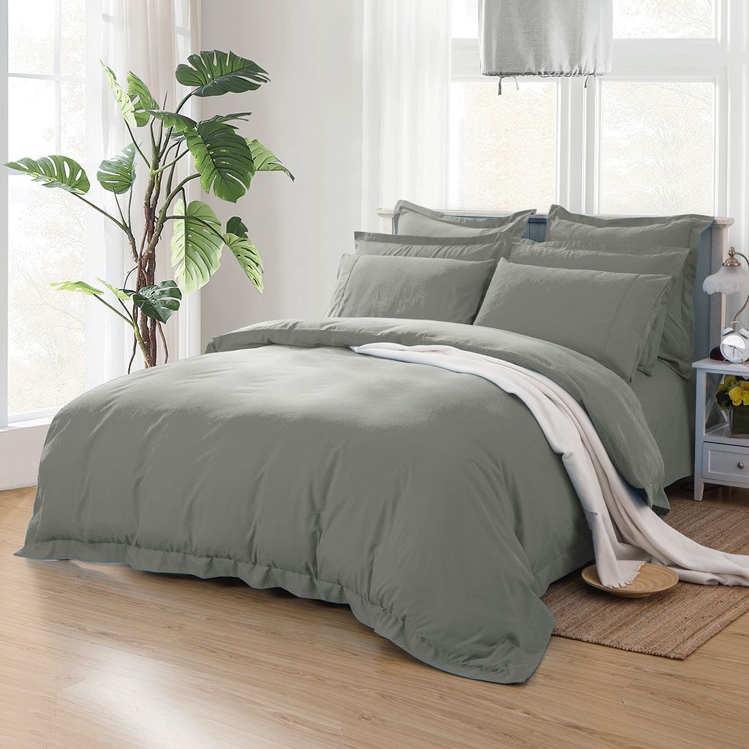 1000TC Tailored King Single Size Grey Duvet Doona Quilt Cover Set - Home & Garden > Bedding - Bedzy Australia