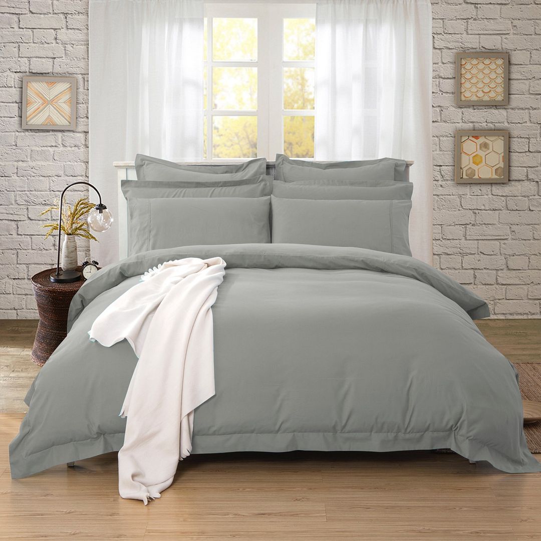 1000TC Tailored King Single Size Grey Duvet Doona Quilt Cover Set - Home & Garden > Bedding - Bedzy Australia