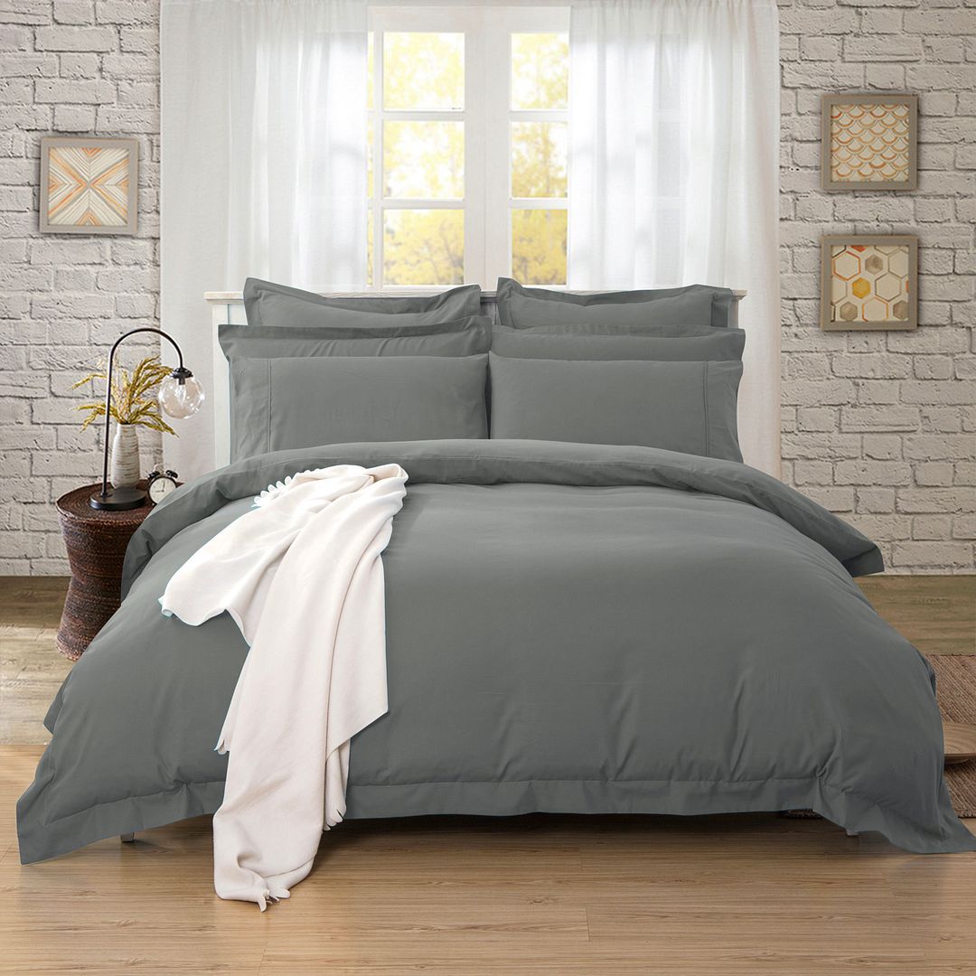 1000TC Tailored Queen Size Quilt/Doona/Duvet Cover Set - Charcoal - Home & Garden > Bedding - Bedzy Australia