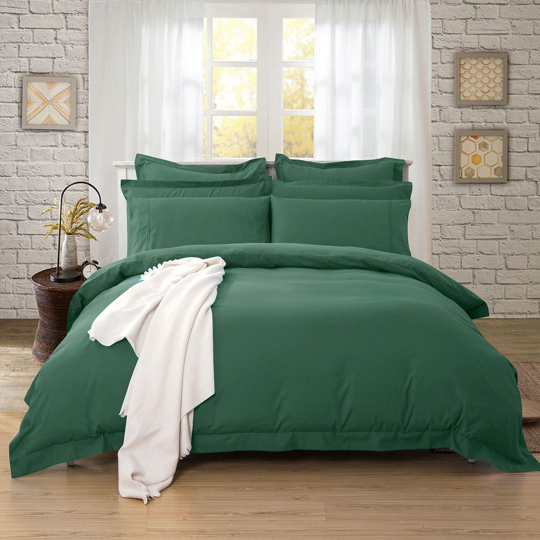 1000TC Tailored Queen Size Quilt/Doona/Duvet Cover Set - Dark Green - Home & Garden > Bedding - Bedzy Australia