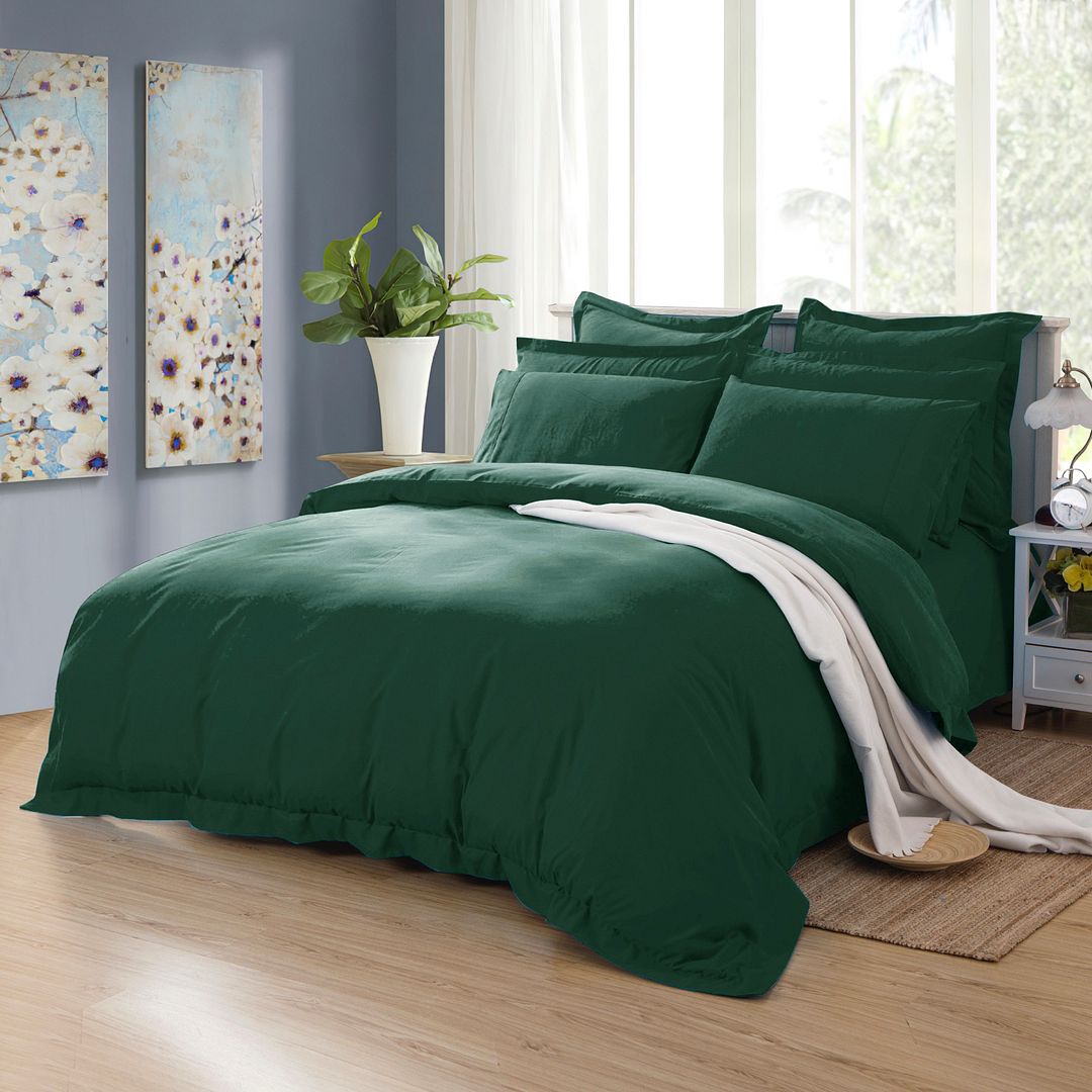 1000TC Tailored Queen Size Quilt/Doona/Duvet Cover Set - Dark Green - Home & Garden > Bedding - Bedzy Australia