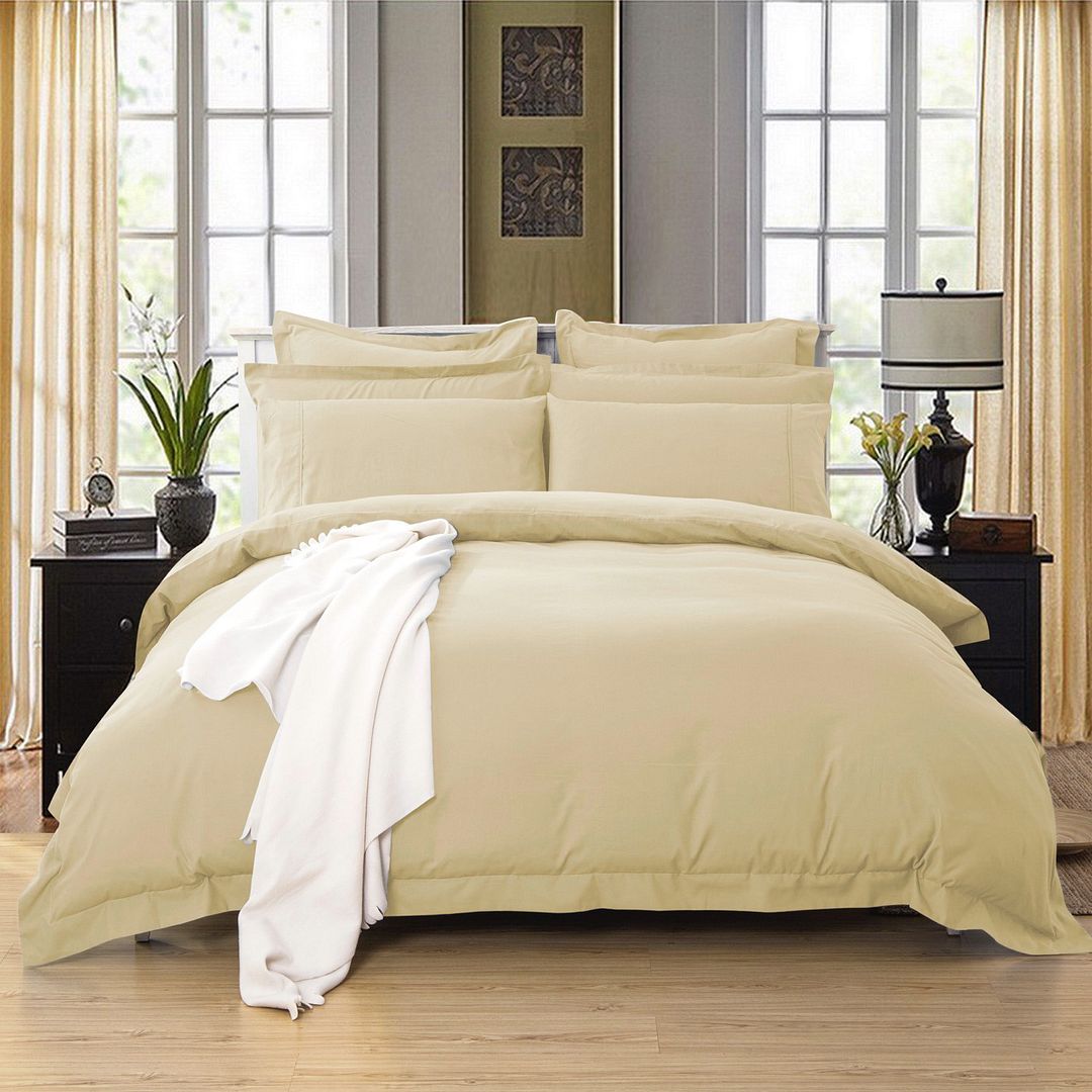 1000TC Tailored Queen Size Yellow Cream Duvet Doona Quilt Cover Set - Home & Garden > Bedding - Bedzy Australia