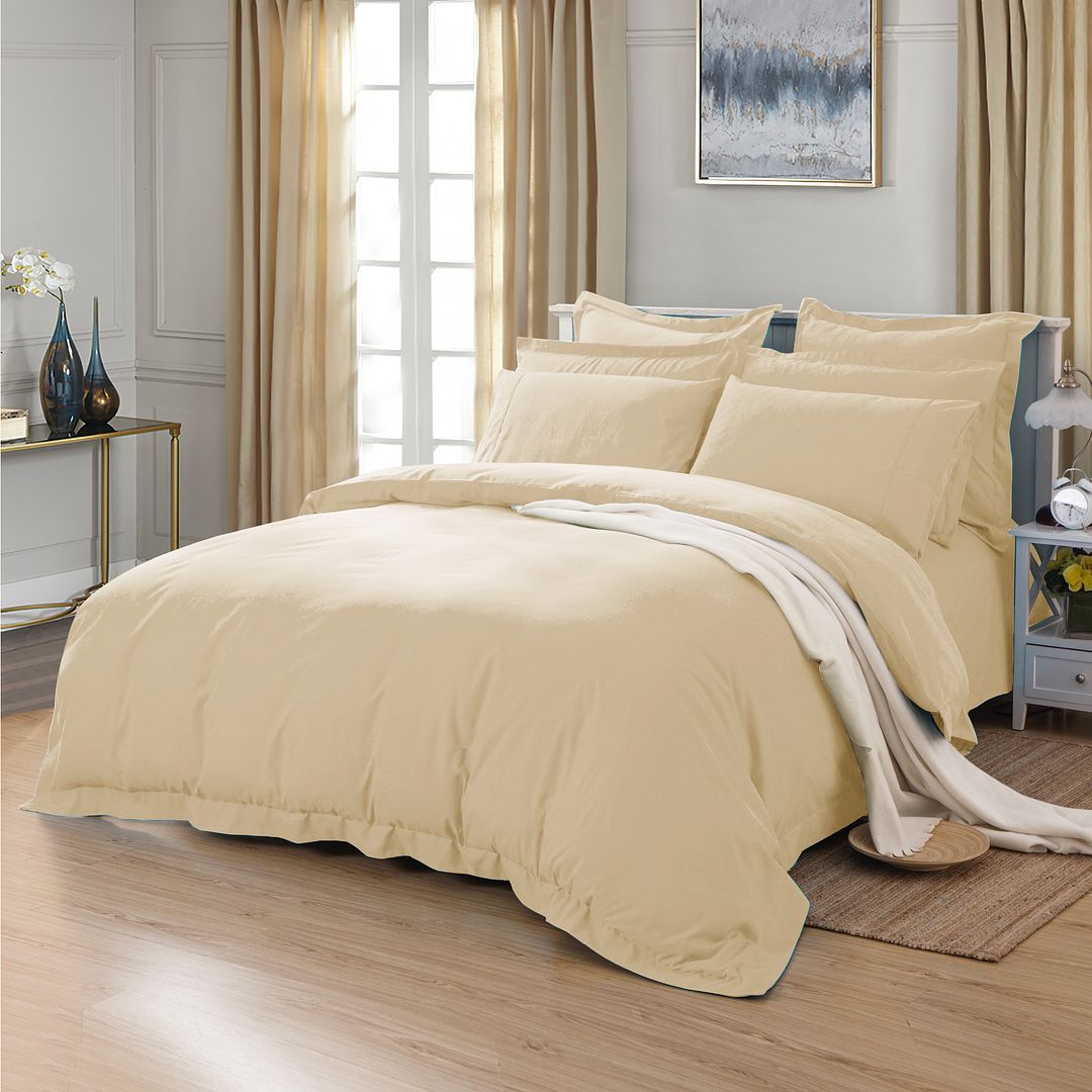 1000TC Tailored Queen Size Yellow Cream Duvet Doona Quilt Cover Set - Home & Garden > Bedding - Bedzy Australia