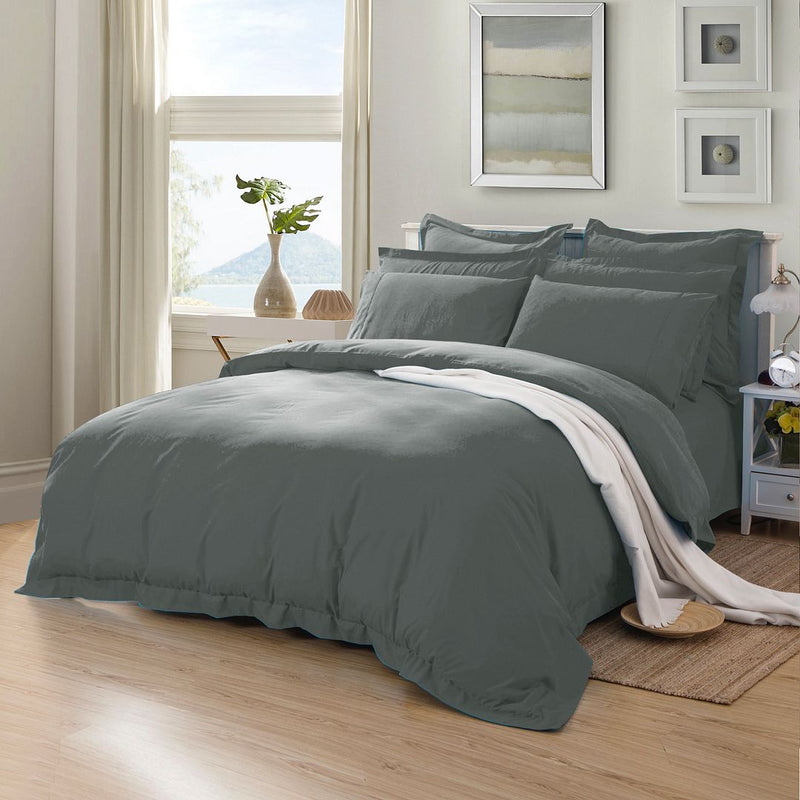 1000TC Tailored Super King Size Quilt/Doona/Duvet Cover Set - Charcoal - Home & Garden > Bedding - Bedzy Australia