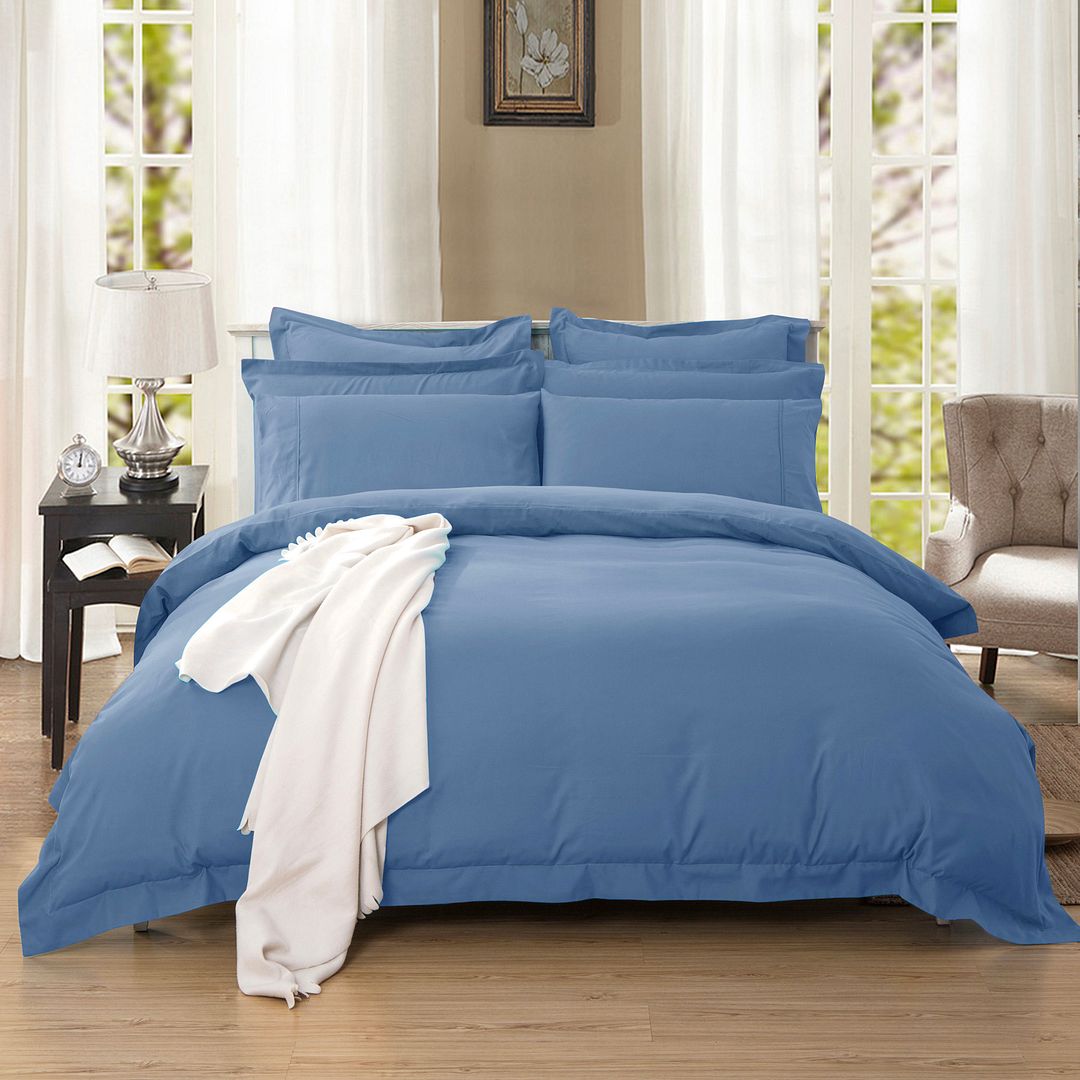 1000TC Tailored Super King Size Quilt/Doona/Duvet Cover Set - Greyish Blue - Home & Garden > Bedding - Bedzy Australia