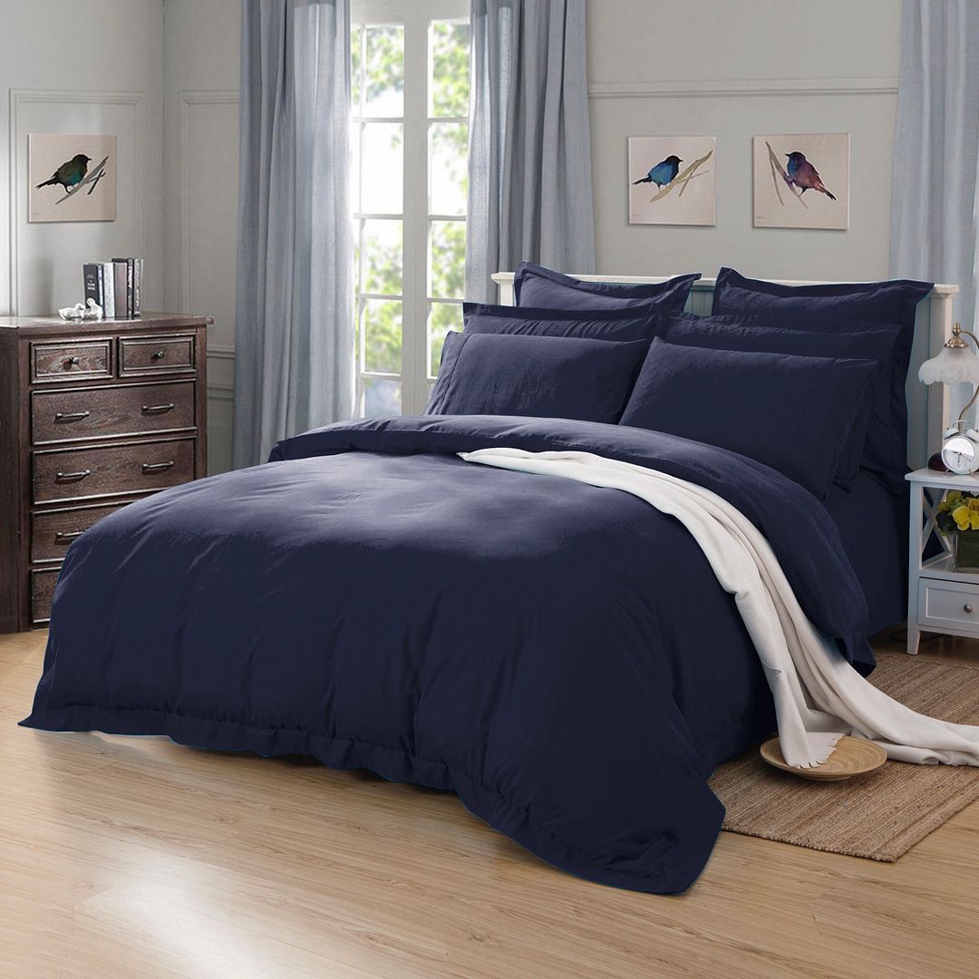 1000TC Tailored Super King Size Quilt/Doona/Duvet Cover Set - Midnight Blue - Home & Garden > Bedding - Bedzy Australia