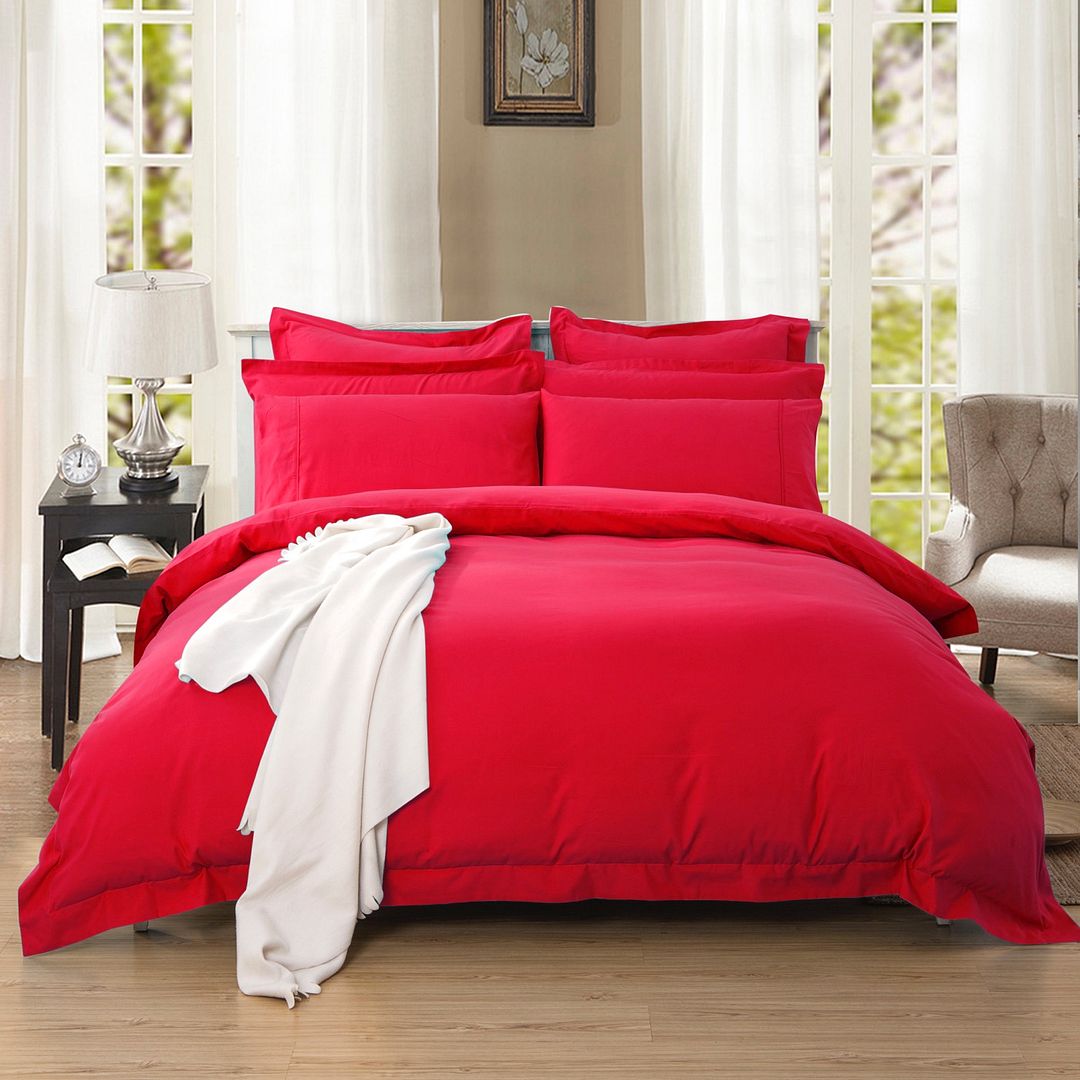 1000TC Tailored Super King Size Red Duvet Doona Quilt Cover Set - Home & Garden > Bedding - Bedzy Australia