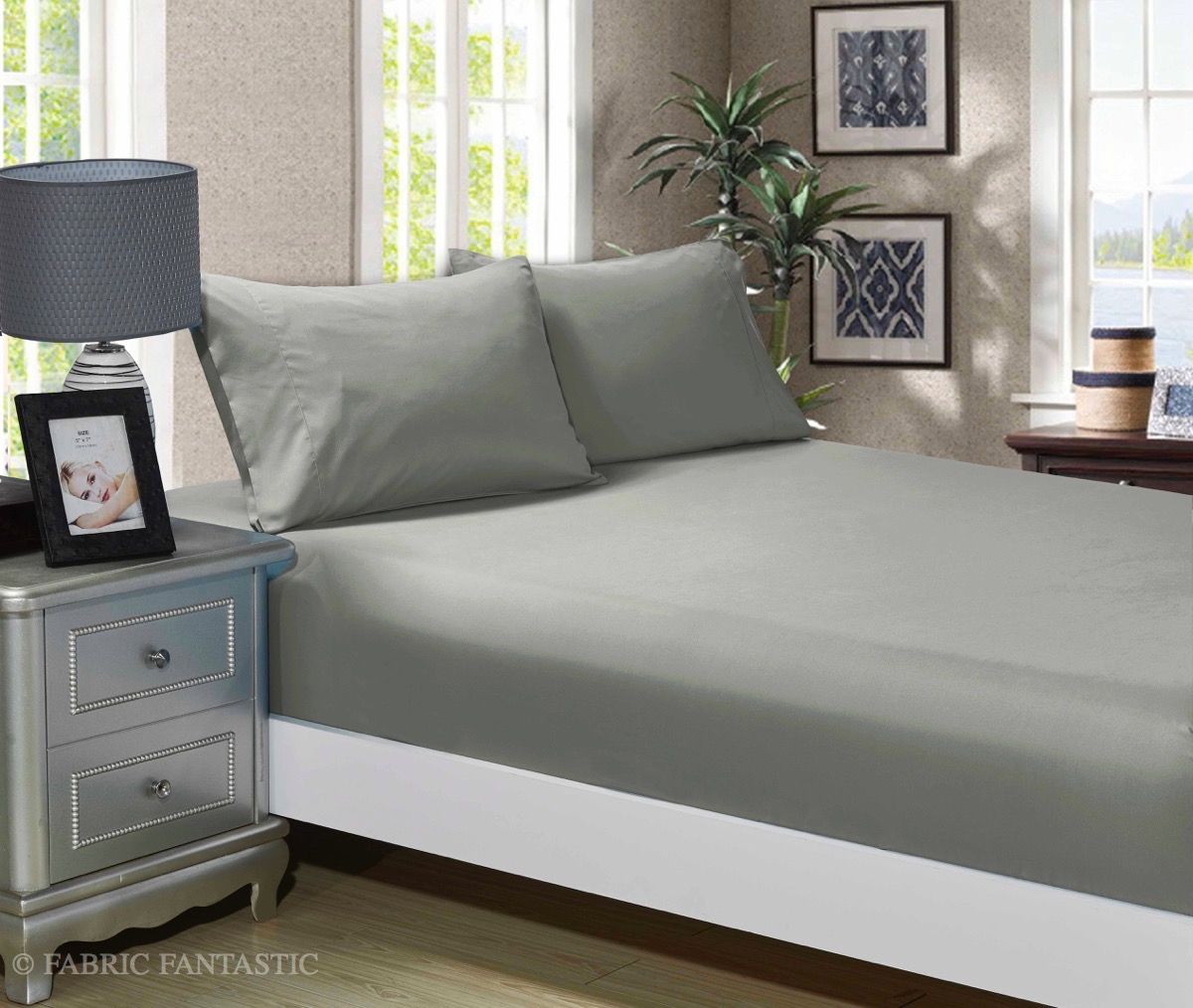 1000TC Ultra Soft Fitted Sheet & 2 Pillowcases Set - Double Size Bed - Grey - Home & Garden > Bedding - Bedzy Australia
