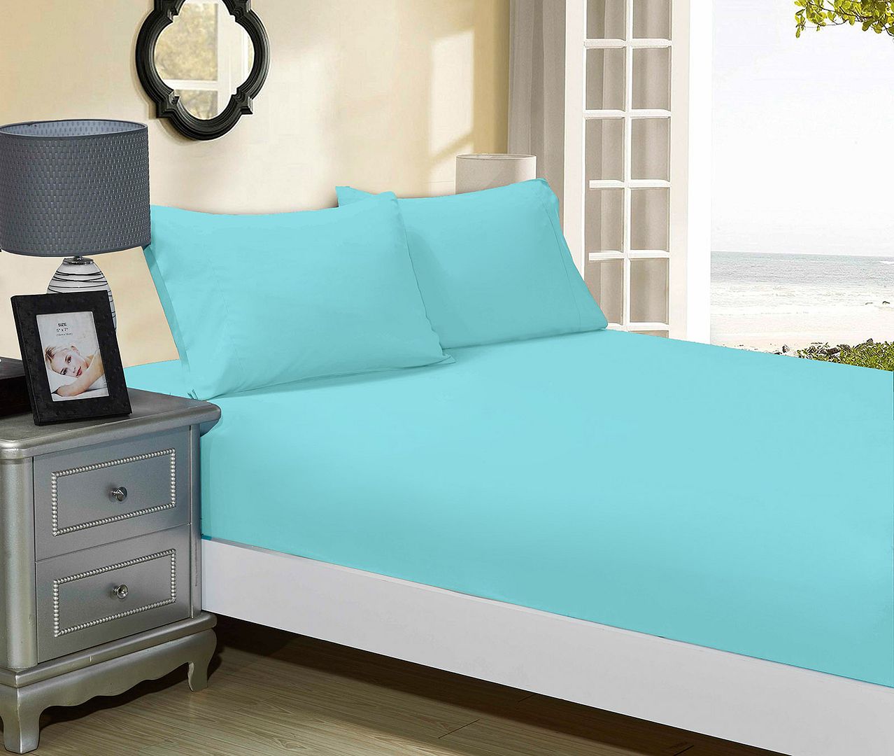 1000TC Ultra Soft Fitted Sheet & 2 Pillowcases Set - King Size Bed - Aqua - Home & Garden > Bedding - Bedzy Australia