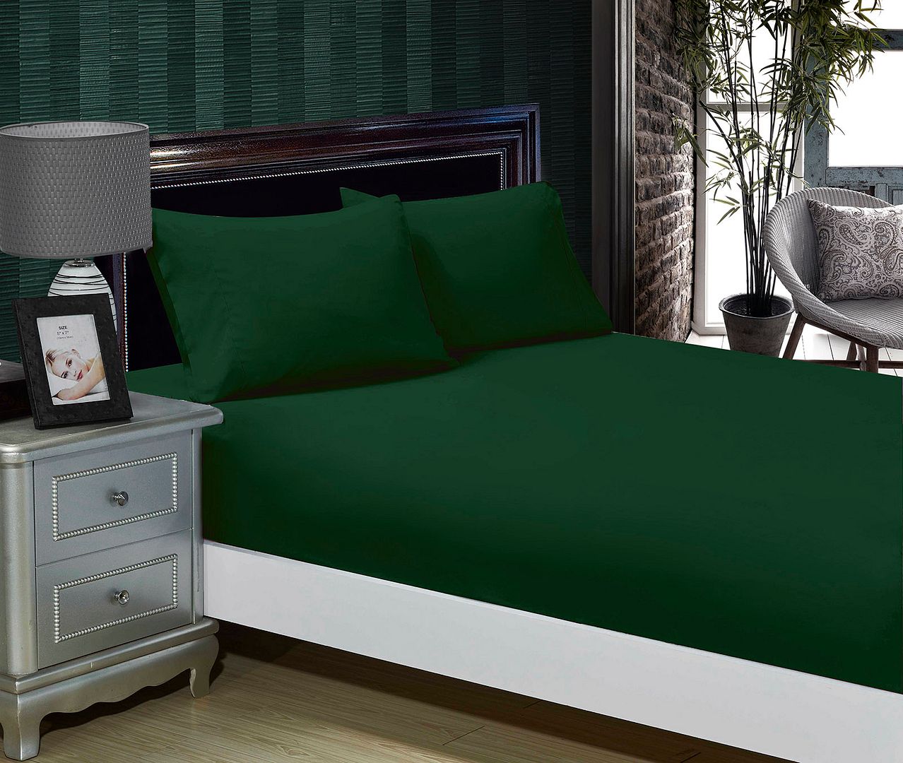 1000TC Ultra Soft Fitted Sheet & 2 Pillowcases Set - King Size Bed - Dark Green - Home & Garden > Bedding - Bedzy Australia