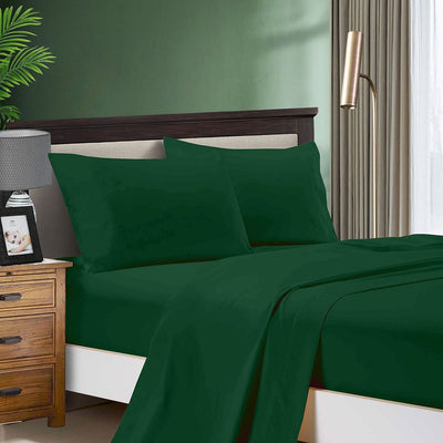 1000TC Ultra Soft Queen Size Bed Dark Green Flat & Fitted Sheet Set - Home & Garden > Bedding - Bedzy Australia
