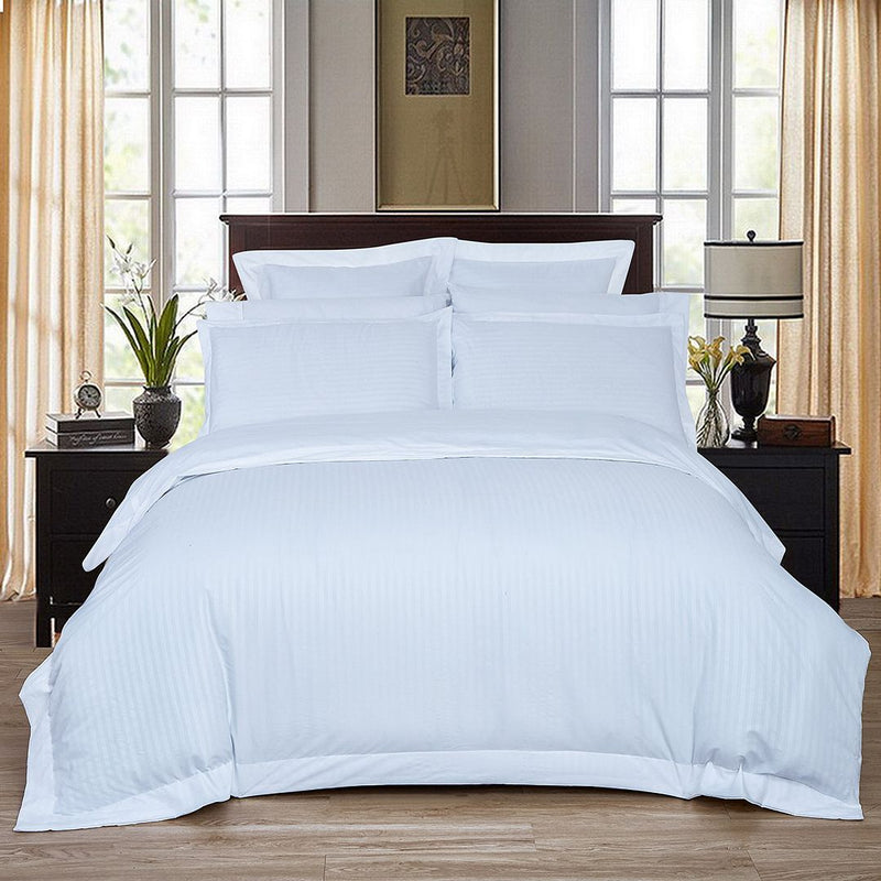 1000TC Ultra Soft Striped King Size White Duvet Doona Quilt Cover Set - Home & Garden > Bedding - Bedzy Australia