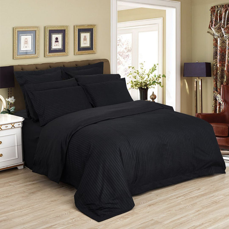 1000TC Ultra Soft Striped Queen Size Black Duvet Doona Quilt Cover Set - Home & Garden > Bedding - Bedzy Australia