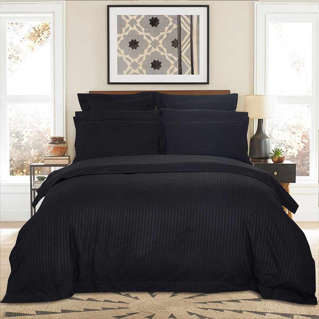 1000TC Ultra Soft Striped Queen Size Black Duvet Doona Quilt Cover Set - Home & Garden > Bedding - Bedzy Australia