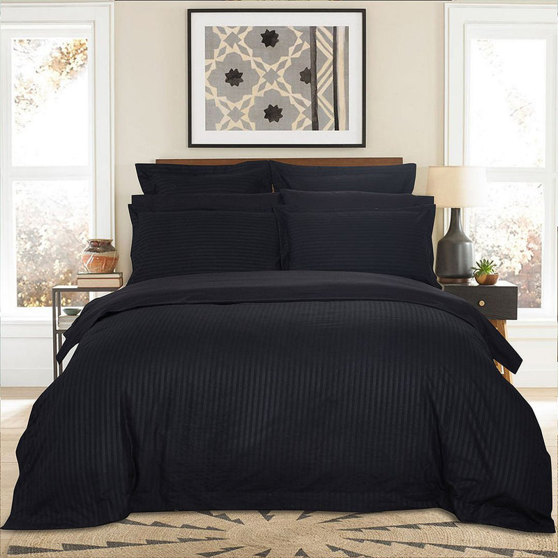 1000TC Ultra Soft Striped Super King Size Black Duvet Doona Quilt Cover Set - Home & Garden > Bedding - Bedzy Australia