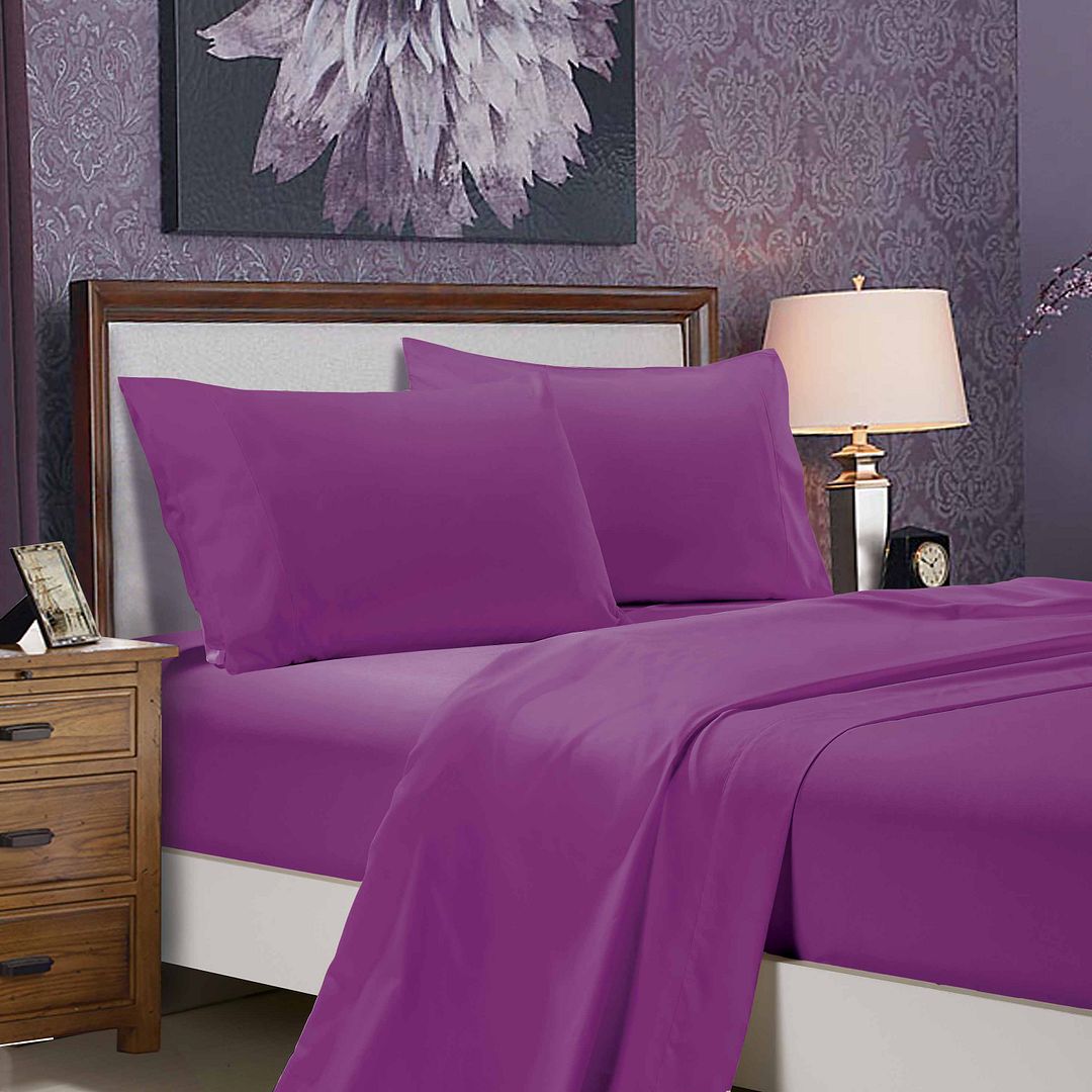 1000TC Ultra Soft Super King Size Bed Purple Flat & Fitted Sheet Set - Home & Garden > Bedding - Bedzy Australia